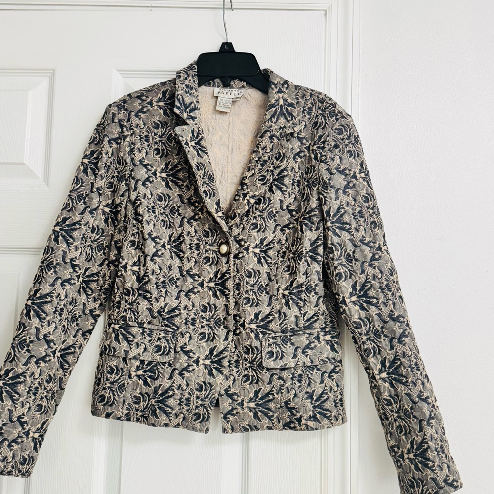 Adrianna Papell Black and Cream Patterned Blazer